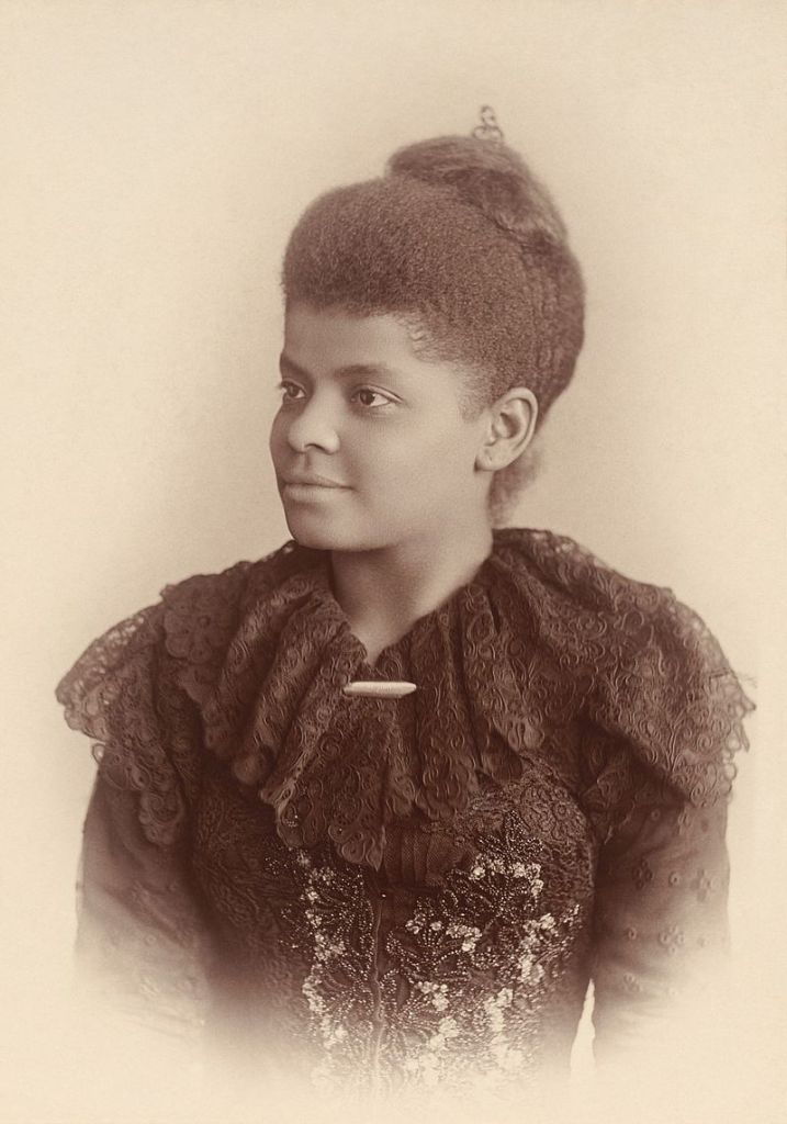 Ida B. Wells Barnett (c. 1893) (1862–1931), "an African-American journalist and civil and women's rights activist. She was one of the early leaders of the African-American Civil Rights Movement." (Wikimedia)