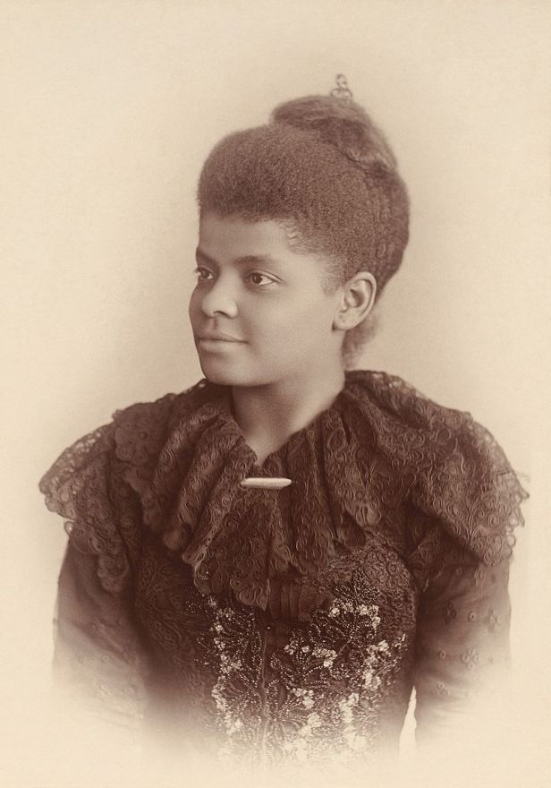Ida B. Wells Barnett (c. 1893) (1862–1931), "an African-American journalist and civil and women's rights activist. She was one of the early leaders of the African-American Civil Rights Movement." (Wikimedia)