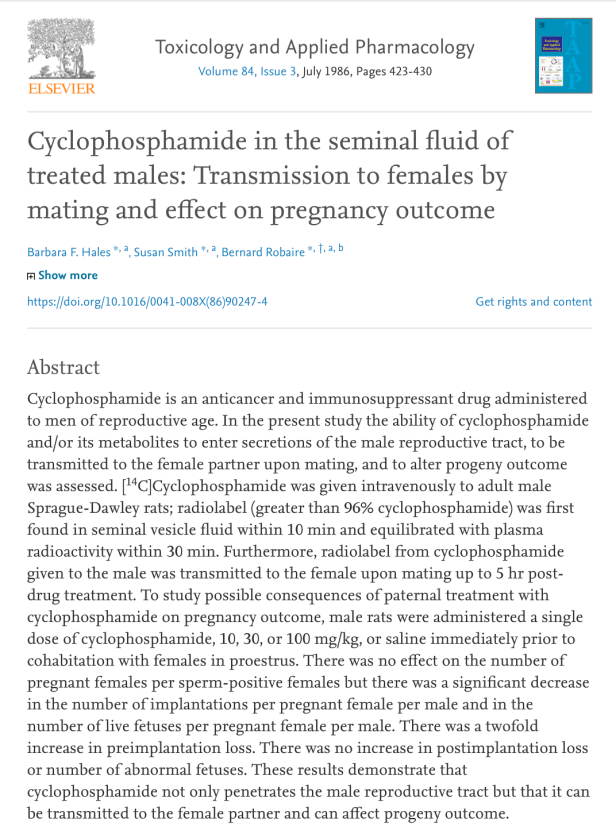 Hales et al. Cyclophosphamide seminal 1986.